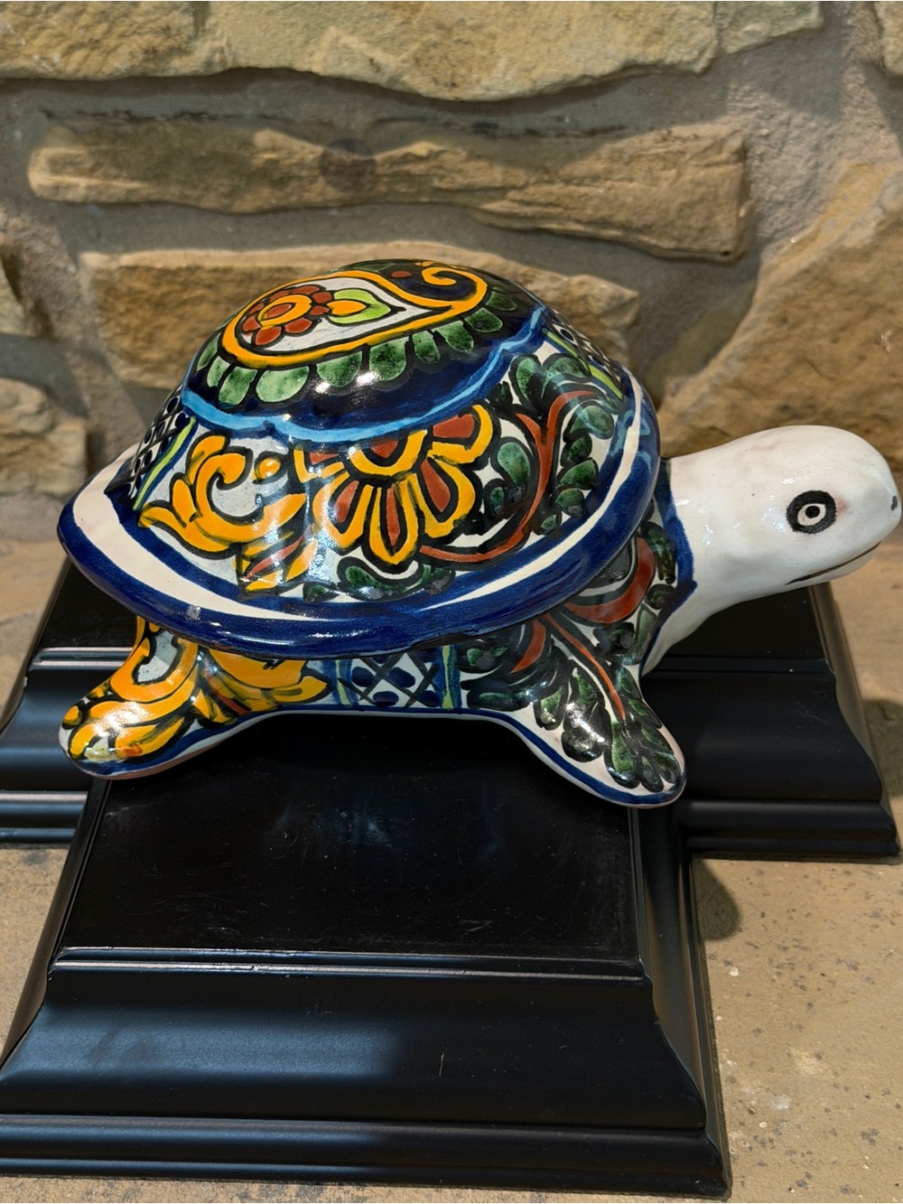 Hand painted Mexican ceramic turtle with removable shell.